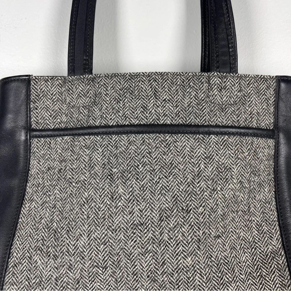 Coach Y2K Bleecker Satchel Gray Wool Leather Bag Herringbone Purse Academia - Picture 8 of 11